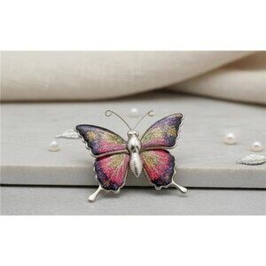 Vintage Interpur Taiwan Butterfly Brooch Glitter Enamel Gold Tone Multicolor